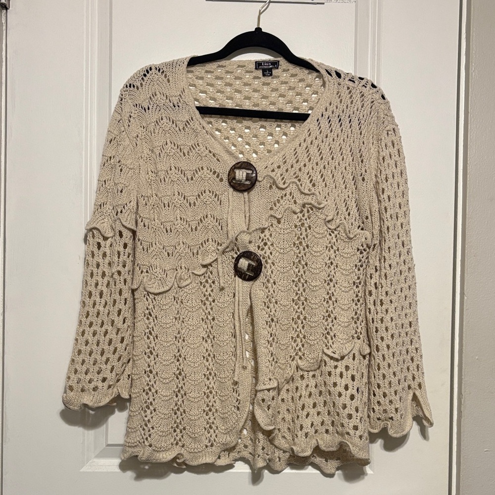 Lisa International Cream Knit Cardigan
